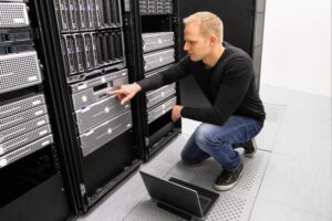 technician checking servers